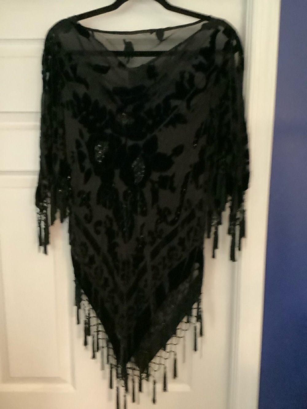 Embellished Velvet Floral Tunic Top - Black